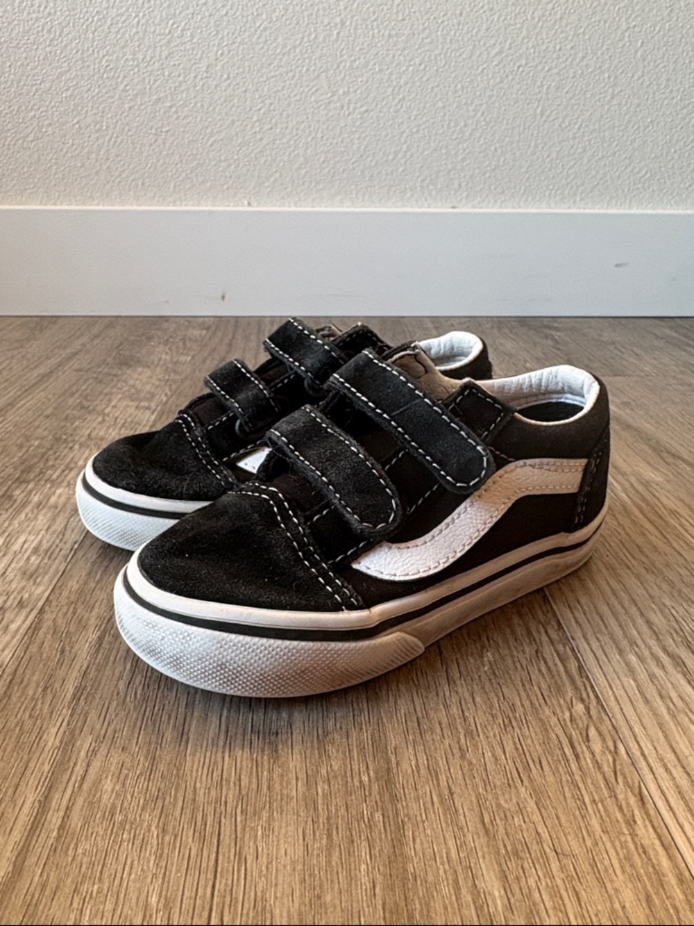 Vans Kids Black and White Velcro Skate Sneakers